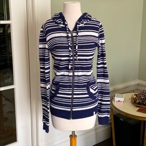 Quiksilver Navy and White striped zip-up hoodie